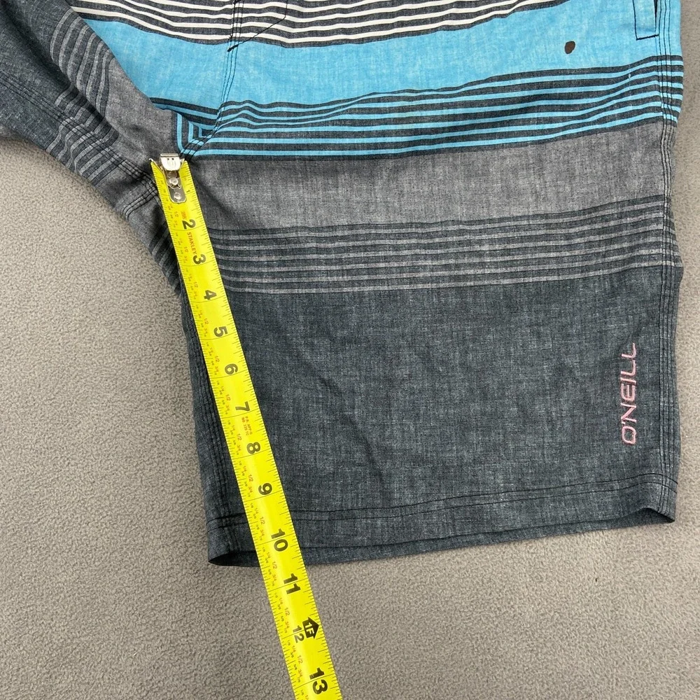O'Neill Hyperfreak Board Shorts Men XL Blue Gray Striped Mesh Lined Swim Surfing